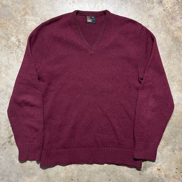 Vintage 80s Robert Bruce Burgundy V-Neck Wool Sweater - Picture 1 of 4